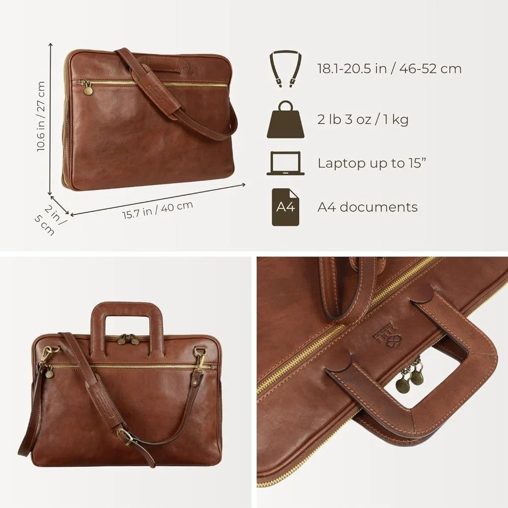 Men's Brown Leather slim Laptop bag 15.7 inch